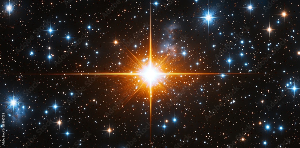 Poster exploring deep space bright star with nebula and constellation display