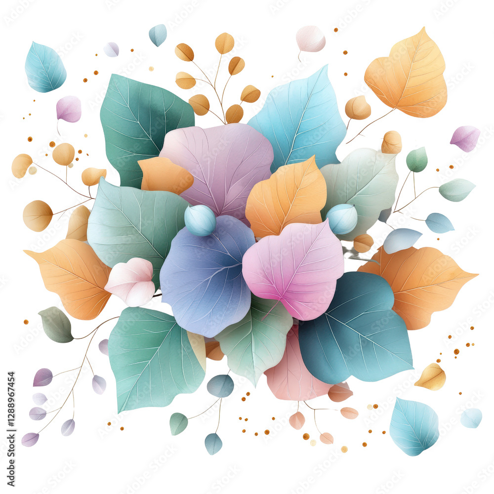 Poster colorful autumn leaves arranged on a dark black background creating a beautiful natural pattern isol