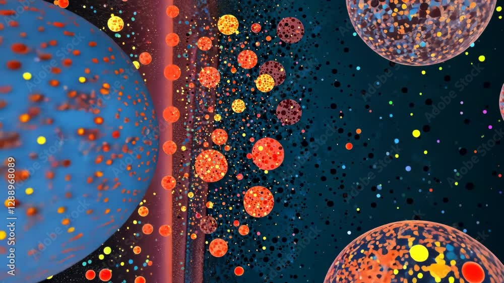 Aufkleber A colorful pattern of circles and dots. The circles are orange and blue. The dots are red and yellow