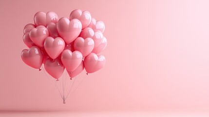 Heart shape made of realistic glossy helium balloons floating on pink background. balloons for Valentine's day, wedding or promotion banners or posters