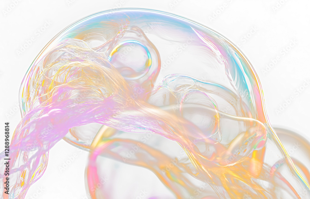 Aufkleber Abstract iridescent soap bubble with intricate internal structures and smaller bubbles.
