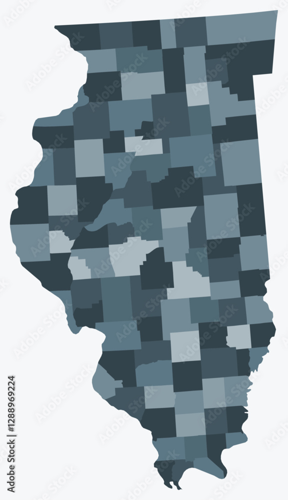Poster map of illinois with counties. just a simple state border map with county division. blue grey color 