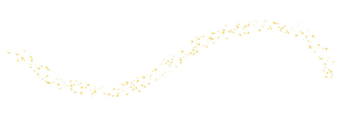 Gold glitter shiny stroke wave. Golden glitter particles isolated on transparent background. Sparkling round confetti. Luxury festive design element