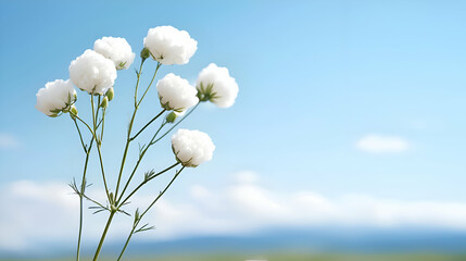 Fototapeta premium White Fluffy Flowers Against a Blue Sky