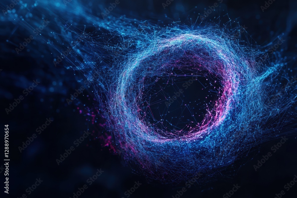 Poster dynamic digital graphic layout showcasing interconnected nodes and vibrant colors