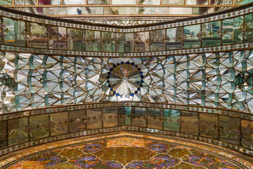 Mirror arch in the throne room of Golestan Palace in Tehran, Iran. Bottom up view