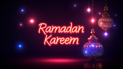 ramadan kareem glowing text background, ramadan background, generative ai