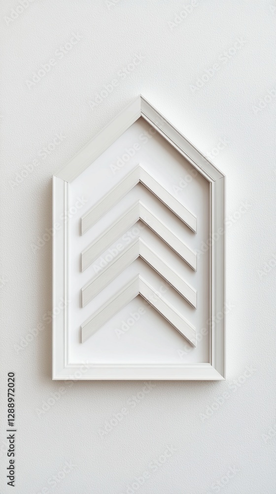 Poster minimalist white house-shaped wall art with geometric chevron pattern creating subtle shadows and de