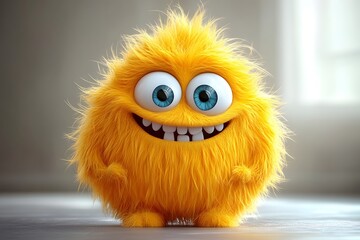 Fototapeta premium Adorable Yellow Furry Monster - 3D Cartoon Character
