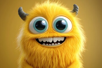 Obraz premium Fluffy Yellow Monster - 3D Cartoon Character