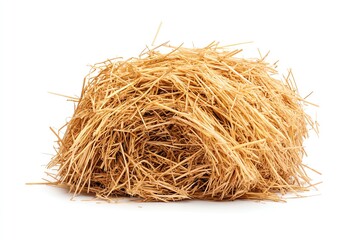 Obraz premium Pile of Golden Hay or Straw Isolated on White Background