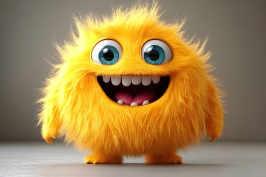 Adorable Yellow Furry Monster - 3D Cartoon Character