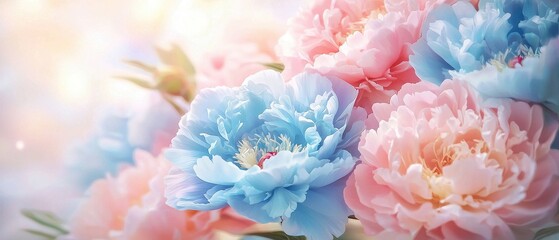 Romantic Pastel Spring Background. Soft pastel peony flowers blooming elegantly
