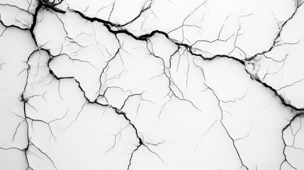 Cracked white surface with black abstract fracture patterns