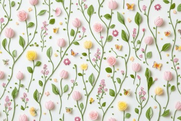 Romantic Pastel Spring Background. Floral pattern on a light background