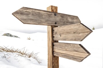 Naklejka premium Rustic Wooden Signpost Blank on White Background – Vintage Directional Sign