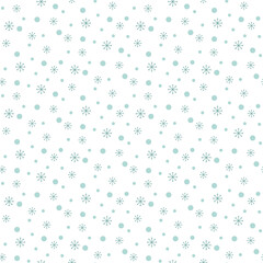 Green Christmas snowflake, snow on white background seamless pattern.