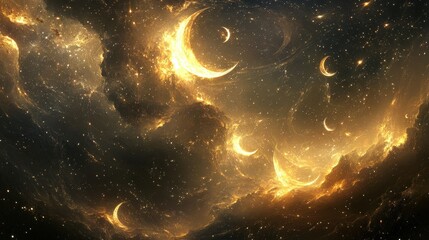 Obraz premium Dreamy Galactic Scene with Glowing Moons and Cosmic Clouds