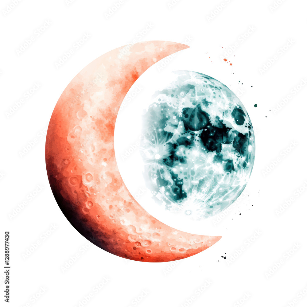 Poster crescent shape with a half moon positioned in the center against a dark background isolated on trans