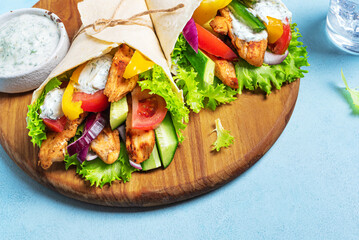 Greek chicken souvlaki or gyros wraps