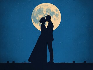 Romantic moonlit kiss outdoor setting silhouette photography night sky intimate viewpoint love concept