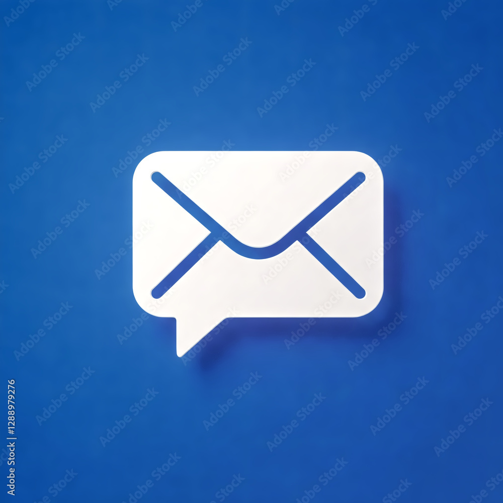 Poster digital communication: a stylized icon of an envelope transformed into a speech bubble, subtly cast 