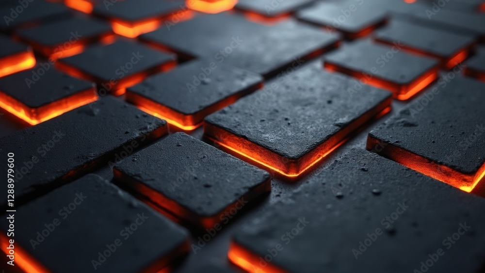 Poster visual of a dark grey surface featuring glowing orange lines in a geometric pattern, creating an abs