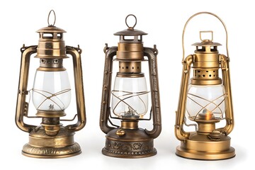 Vintage Oil Lamps on White Background – Antique Lighting Decor