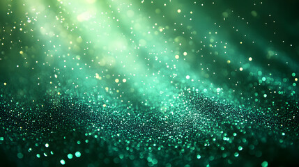 Fototapeta premium St. Patrick's Day abstract green background decorated with shamrock leaves. Patrick Day pub party celebrating. Abstract art design magic backdrop. Widescreen clovers on black with copy space