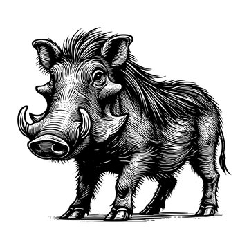 recommend clip art: warthog sketch engraving black and white outline. Scratch board imitation.
                    