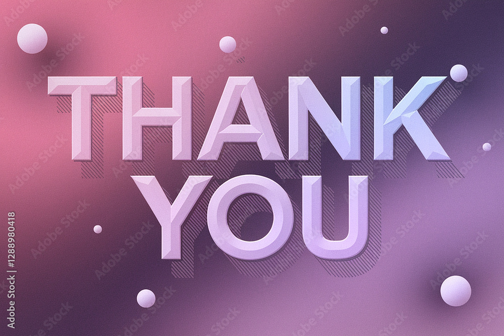 Poster a 3d rendered thank you text with realistic shadows and depth on a gradient abstract background, per