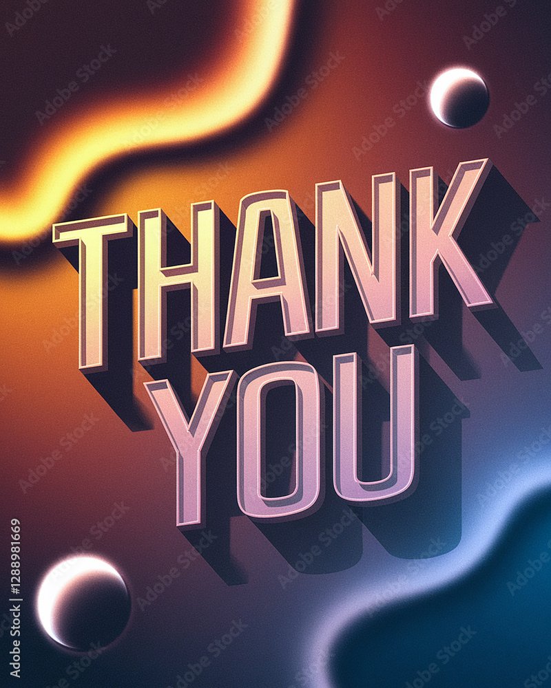 Poster a 3d rendered thank you text with realistic shadows and depth on a gradient abstract background, per