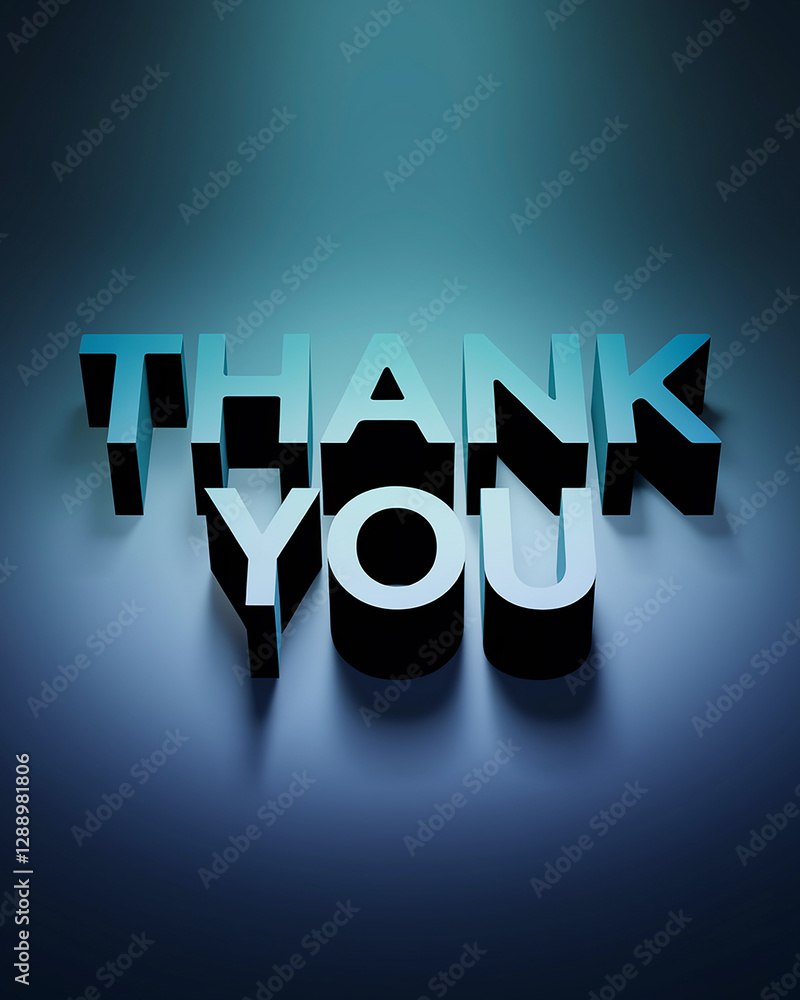 Aufkleber a 3d rendered thank you text with realistic shadows and depth on a gradient abstract background, per