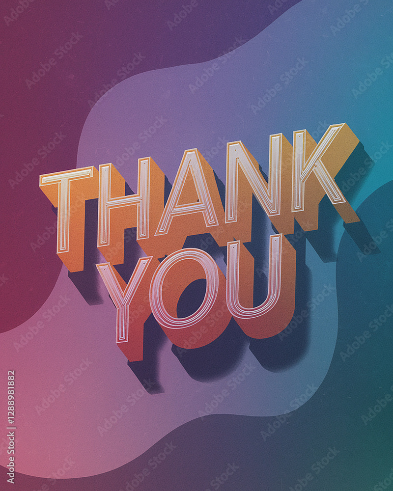 Aufkleber a 3d rendered thank you text with realistic shadows and depth on a gradient abstract background, per