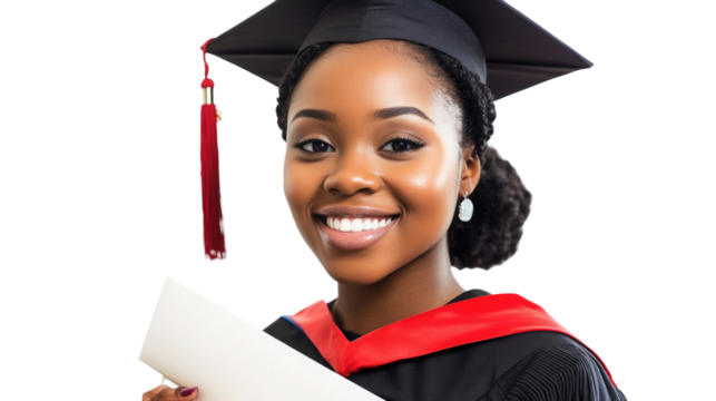Celebrating academic achievement with a joyful graduate holding her diploma in a cap and gown - Powered by Adobe