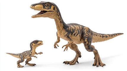 Fototapeta premium Two Colorful Dinosaur Figures in Playful Stance on a Clean White Background