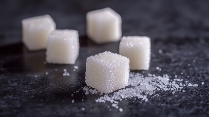 refined sugar cubes on black background