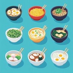 Cute Vector Design of Noodles with Egg and Seaweed