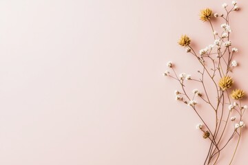 Romantic Pastel Spring Background. Delicate floral arrangement on pink background