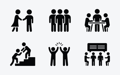 Fototapeta premium Community and Teamwork Silhouette Icons Set