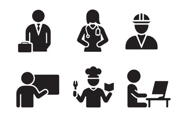 Professional Occupation Silhouette Icons Set