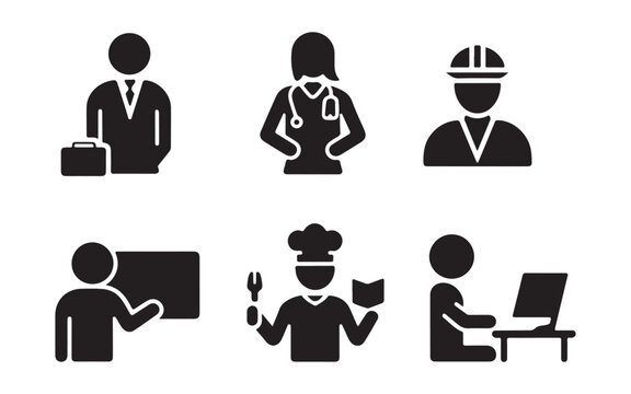 Professional Occupation Silhouette Icons Set