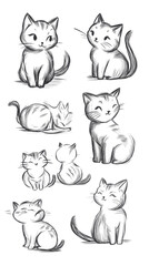 Fototapeta premium Cat doodles showcasing different playful and relaxed poses in a minimalist artistic style
