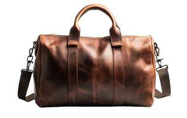 Brown leather mens bag on transparent or white background,png