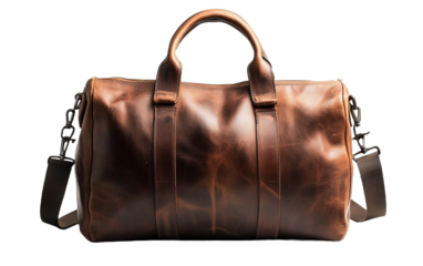 Brown leather mens bag on transparent or white background,png