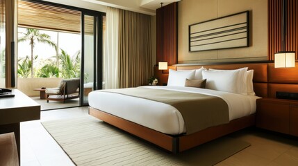 A modern and stylish bedroom with a comfortable bed and natural light