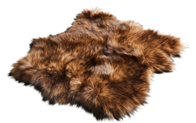 Brown faux fur rug on transparent or white background,png