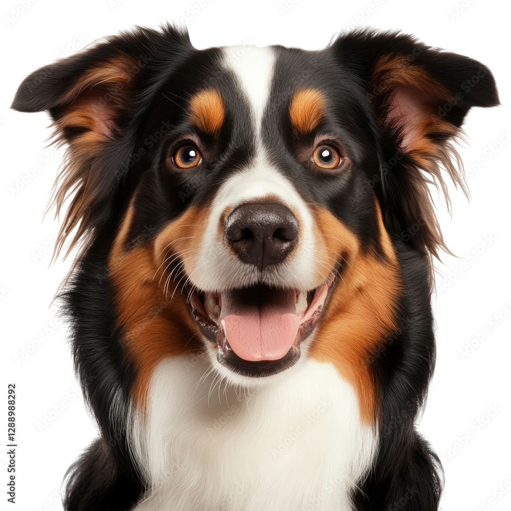 Poster Dog portrait on black background showcasing a close-up view of its face and features isolated on transparent background..