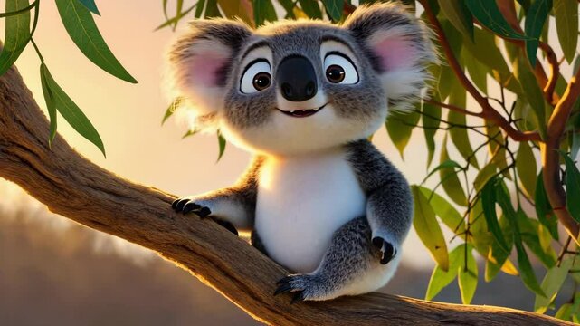 Cute Cartoon Koala Bear Talking in a Tree