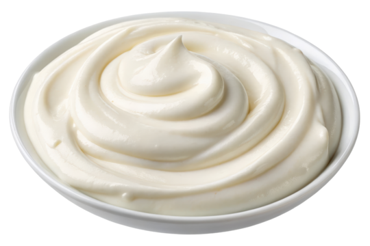 Bowl of creamy white sauce isolated with transparent background